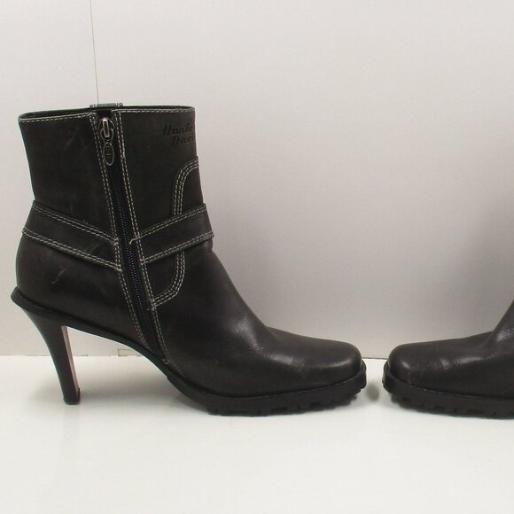 Womans HARLEY-DAVIDSON Ankle Buckle Zipped Boots Black Leather 3" Heel Size 8 - Picture 3 of 11